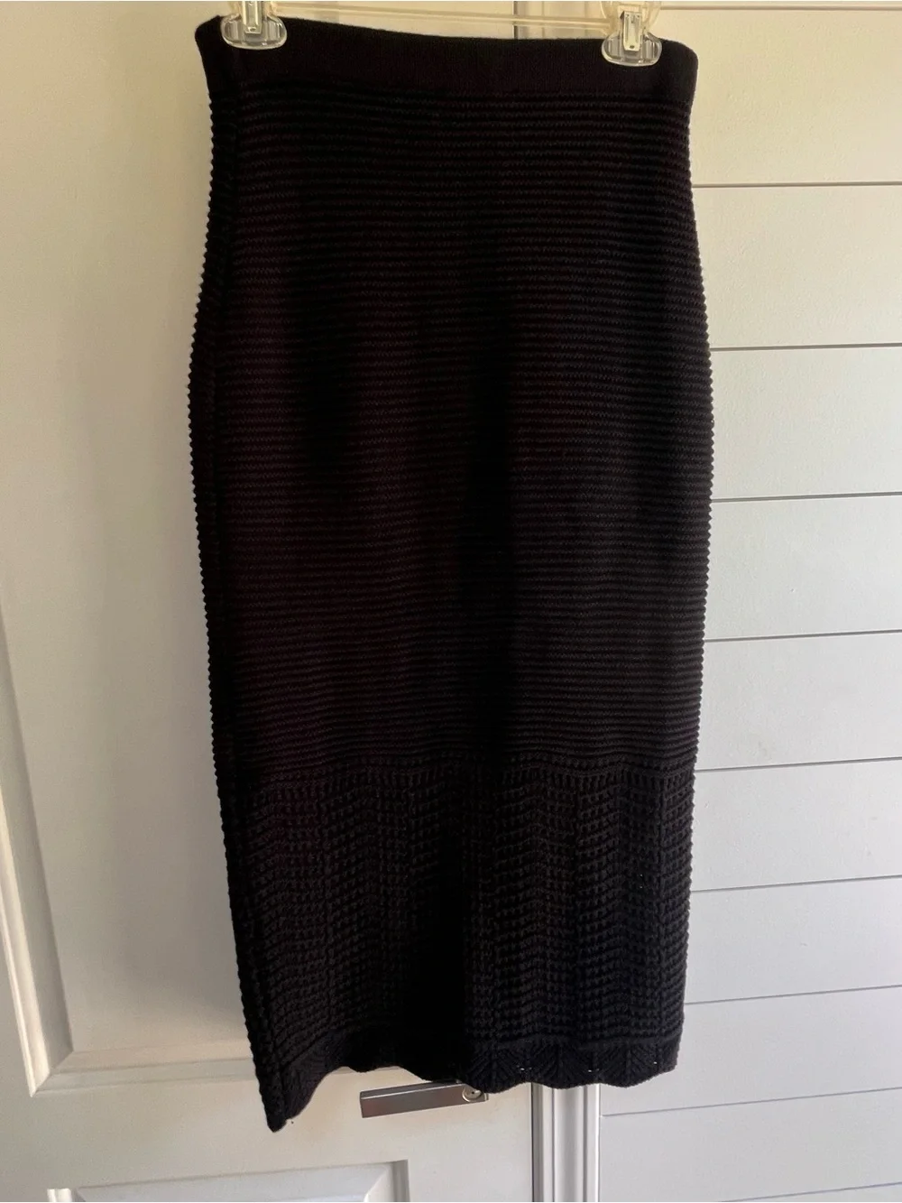 House of Harlow 1960 Black Knit & Crochet Bodycon Midi Skirt SZ XS